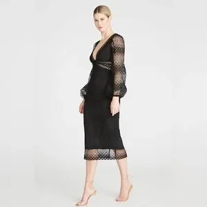 Monique Lhuillier | Dresses | Ml Monique Lhuillier Black Lace Midi Dress |  Poshmark